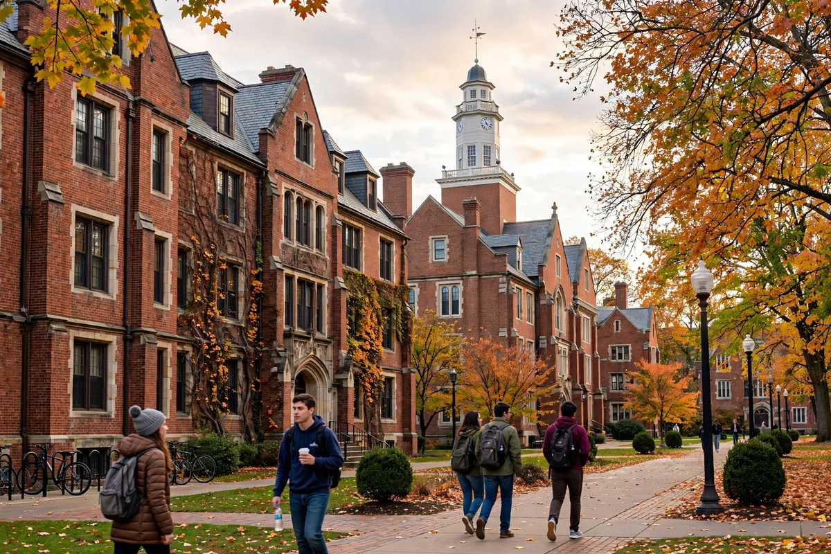 Baldwin Wallace University campus with historic brick buildings and a clock tower in Berea, Ohio
