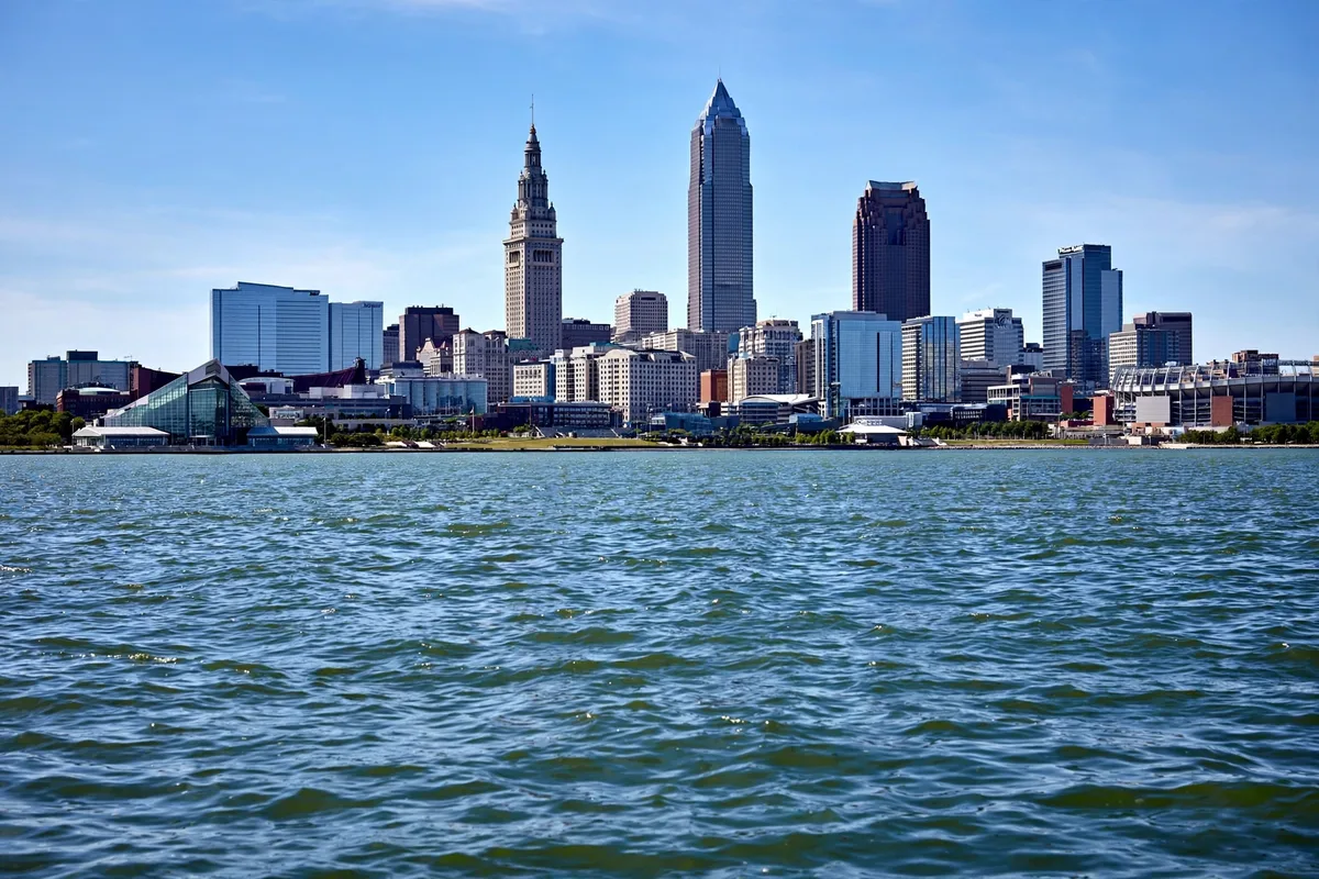 Cleveland downtown skyline viewed from Lake Erie