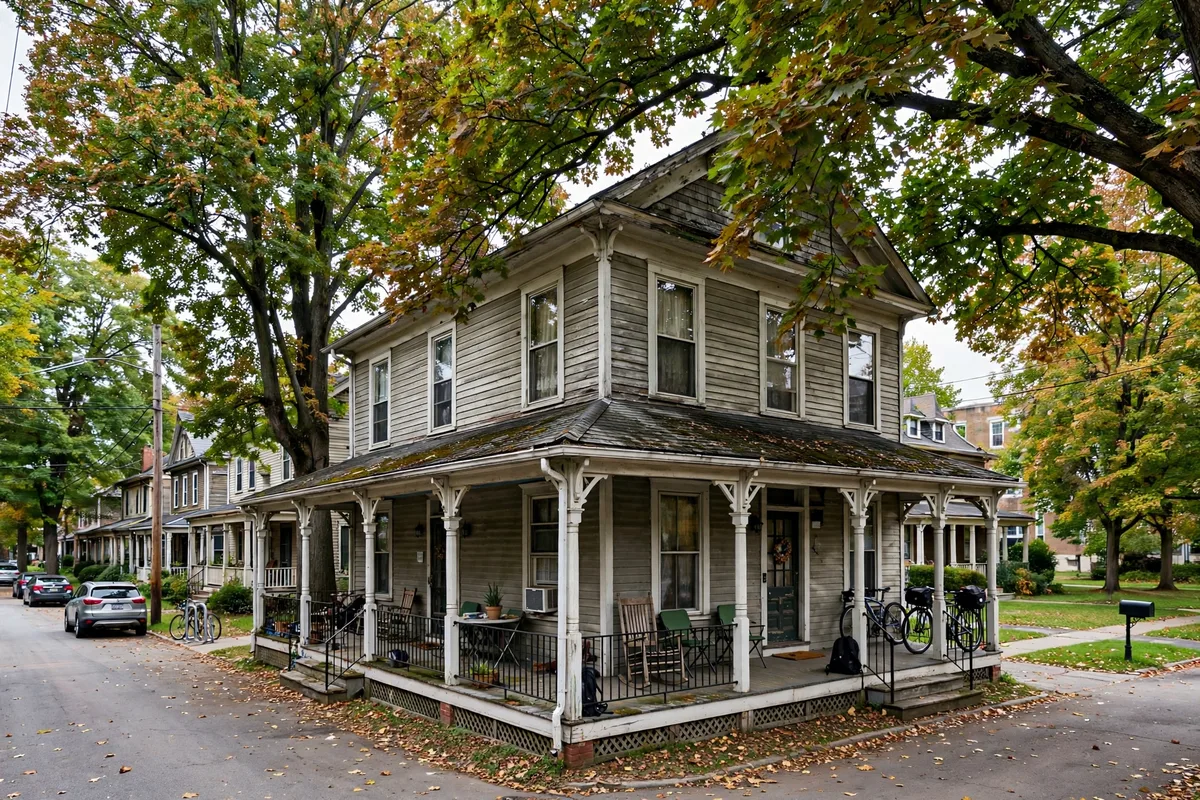 Older rental house near the Kent State University campus with mature trees