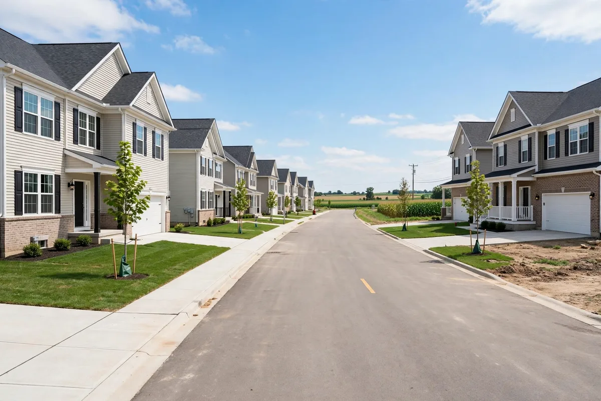 Newer suburban subdivision with two-story colonial homes in North Ridgeville, Ohio