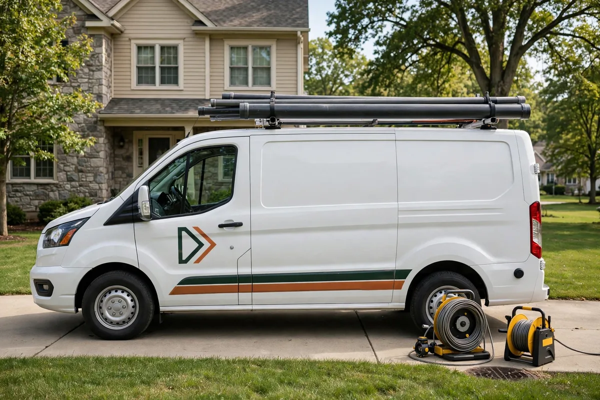 Ohio Sewer Masters service van parked in the driveway of a suburban Ohio home