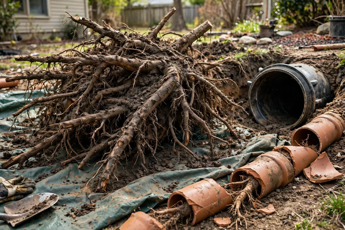 Pipe bursting crew pulling new HDPE sewer pipe underground beside a Reynoldsburg, Ohio ranch house