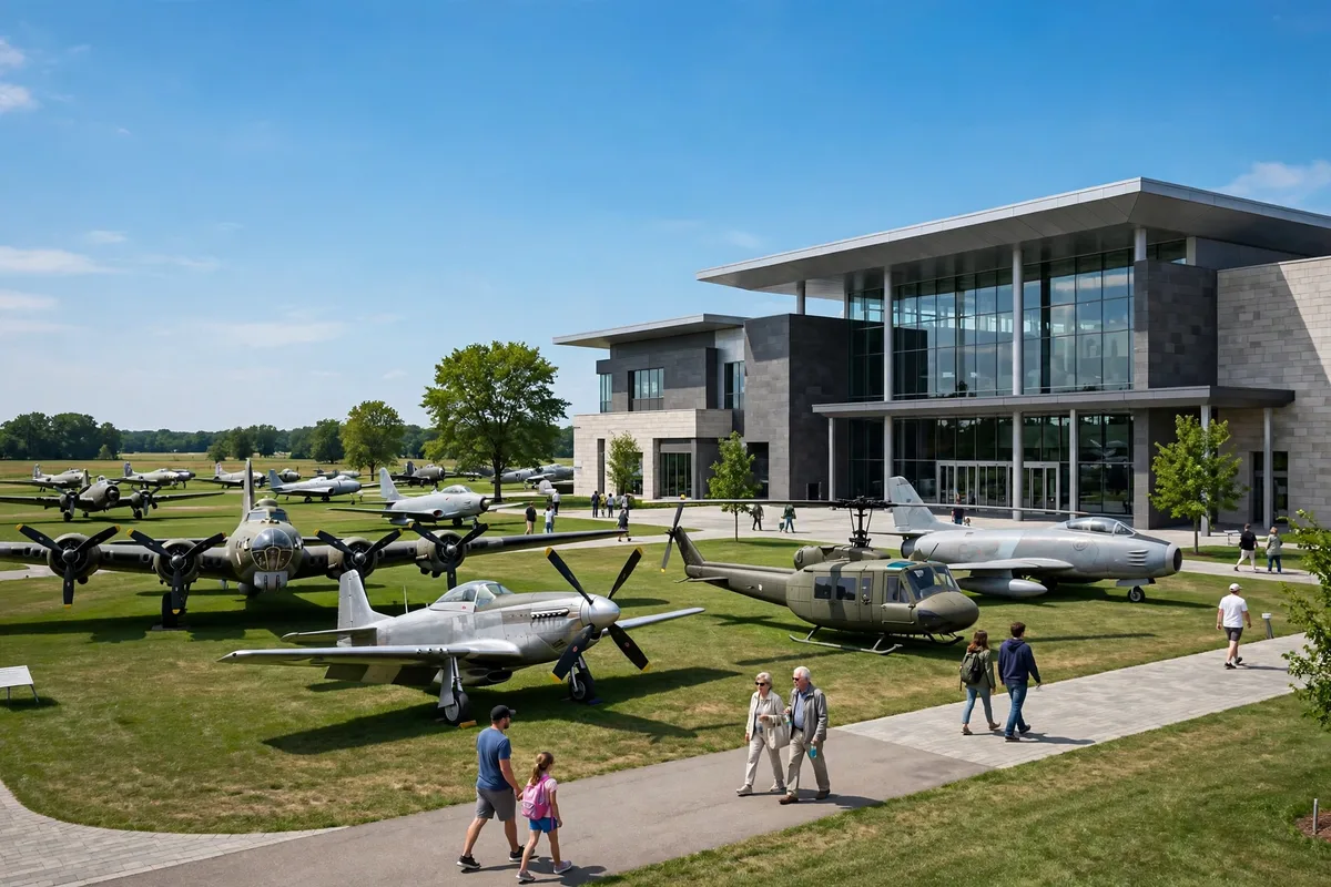 Military aviation museum exterior with historic aircraft on display in Ohio