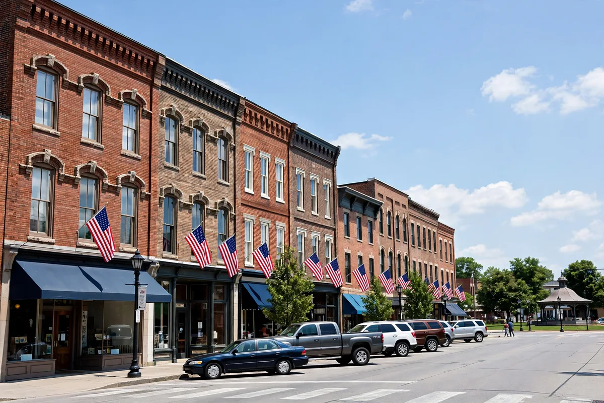 Downtown Wadsworth, Ohio, small-city main street with historic brick storefronts