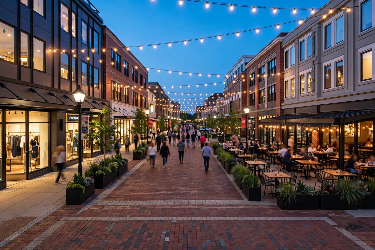 Crocker Park outdoor lifestyle shopping center with brick streets in Westlake, Ohio
